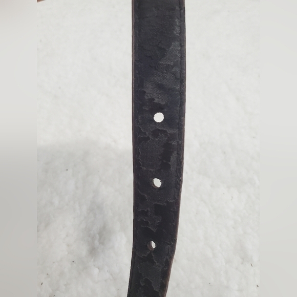 CALVIN KLEIN FANCY BROWN LEATHER THIN PANTS BELT GOLD METAL SQUARE BUCKLE SZ L. - Picture 7 of 8